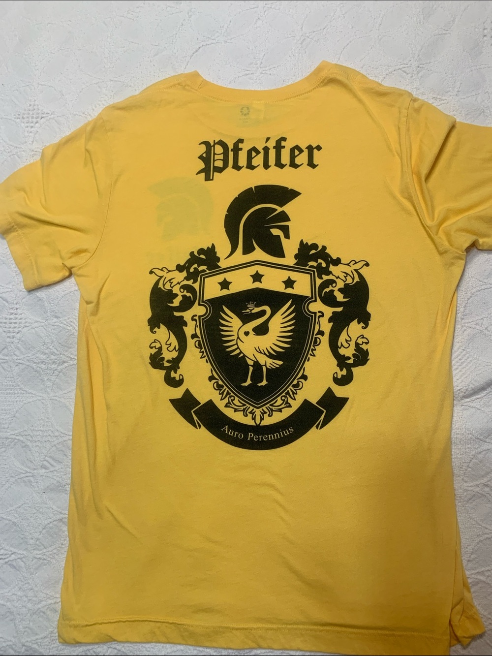 Hanes Yellow Short Sleeve Tee with Black Crest Back Graphic